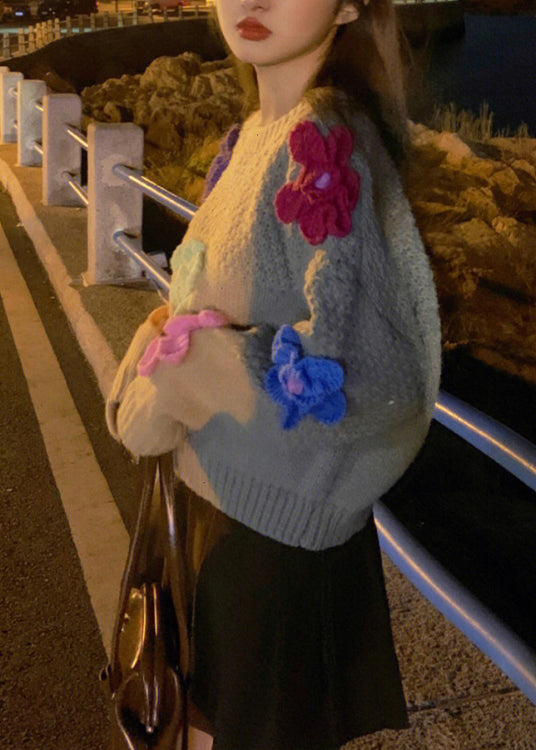 Stylish Khaki O Neck Knit Sweaters Fall