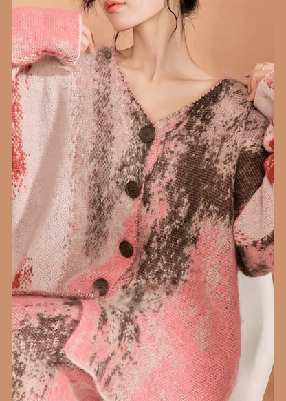 New Print Sweater Cardigan and Skirt Knitted Set for Autumn
