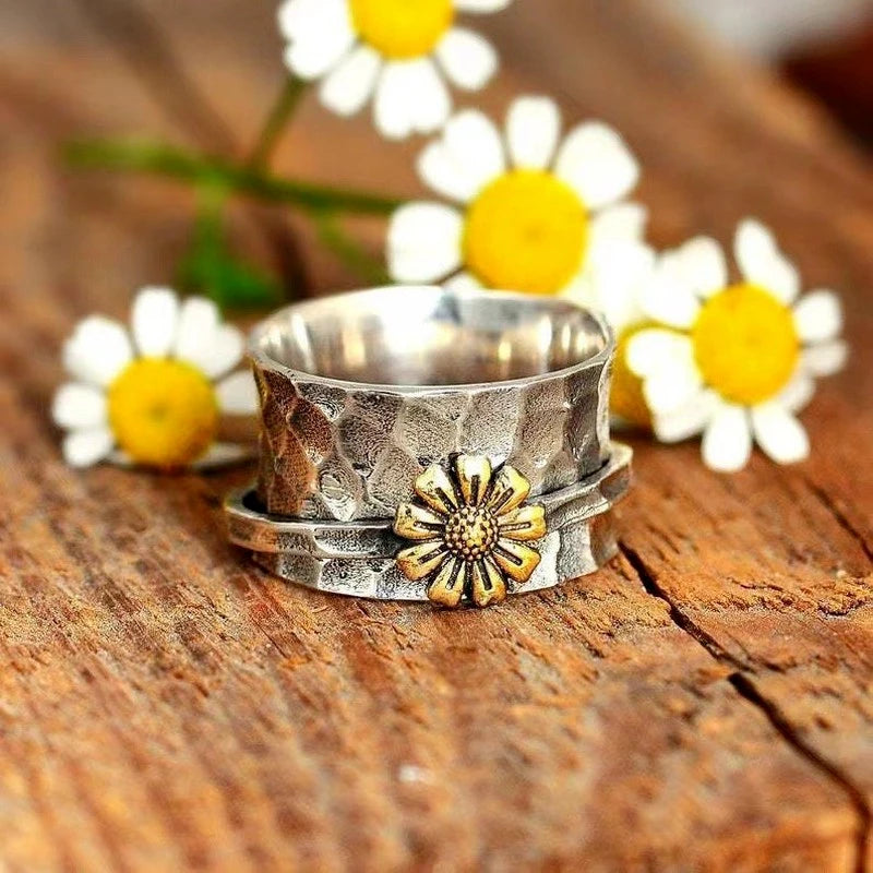 Anillo de Flor de Girasol en Plata 925