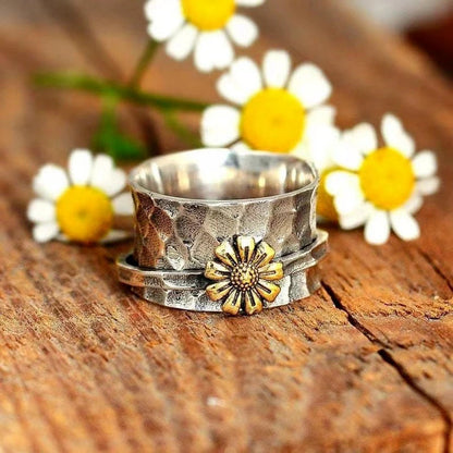 Anillo de Flor de Girasol en Plata 925