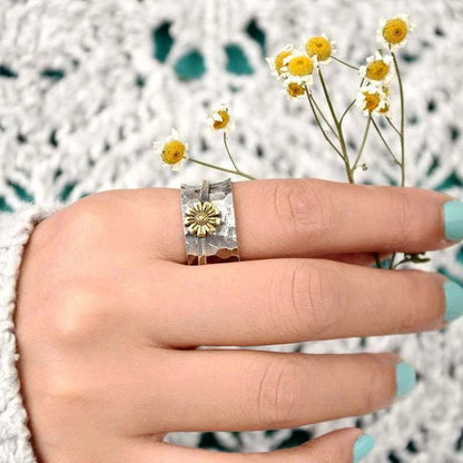 Anillo de Flor de Girasol en Plata 925