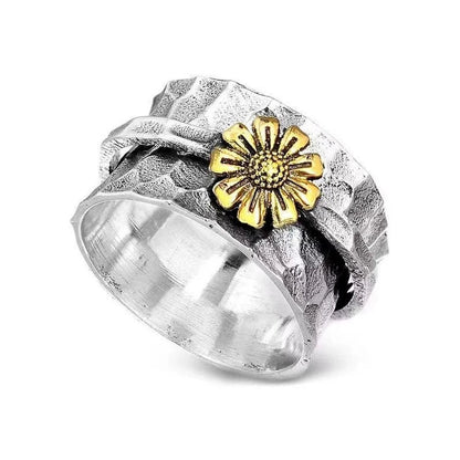 Anillo de Flor de Girasol en Plata 925