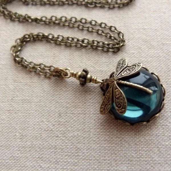 1+1 Offer: Dragonfly Necklace + Spherical Dragonfly Earrings in Antique Gold