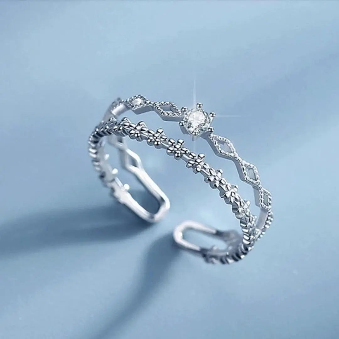 Adjustable Zirconia Ring Made of Silver