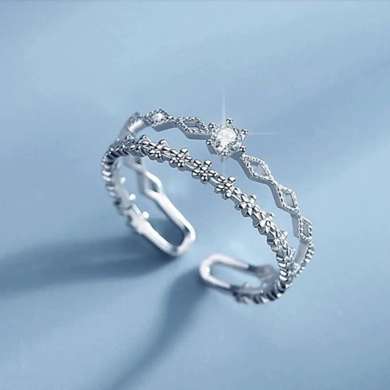 Adjustable Zirconia Ring Made of Silver