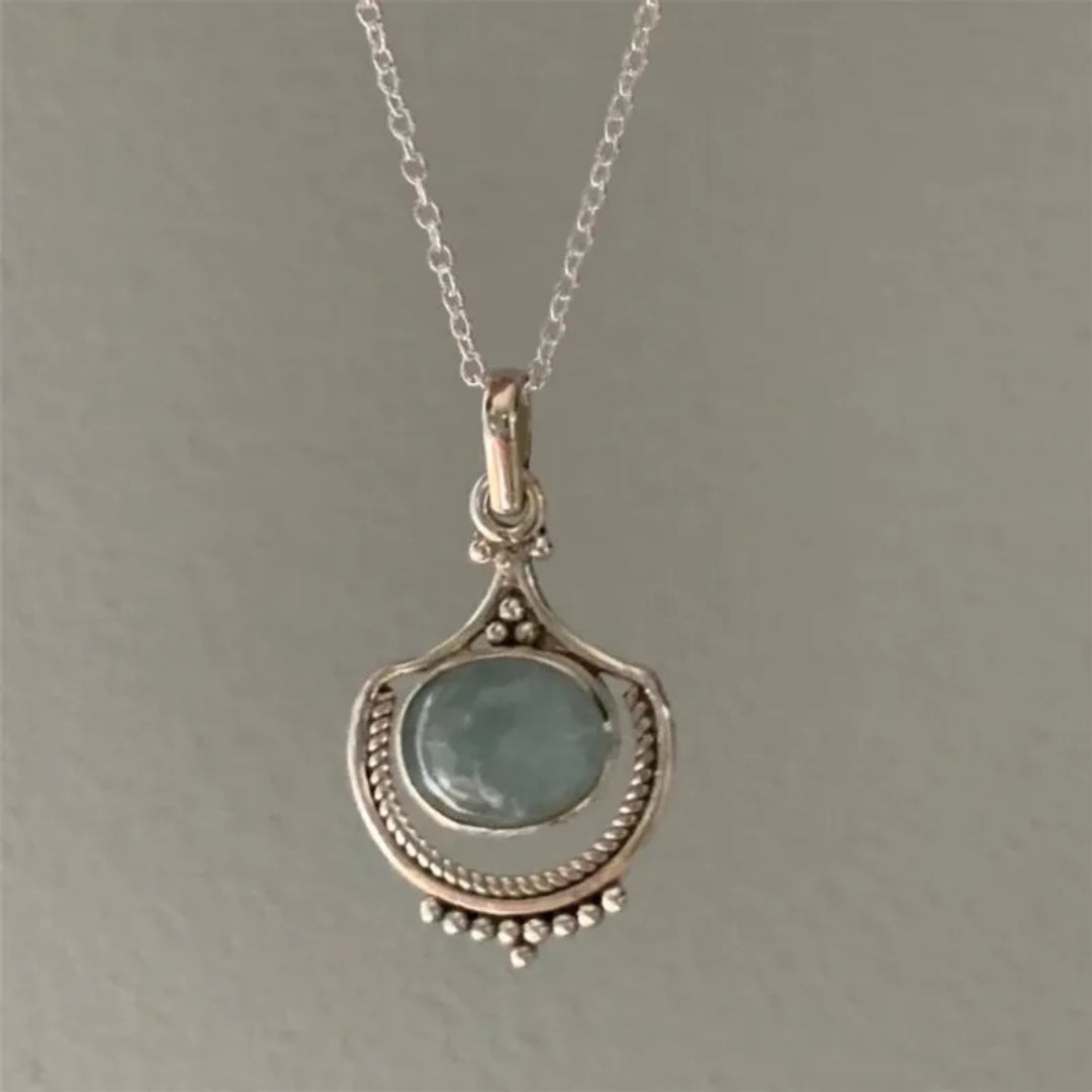 Green Stone Silver Necklace