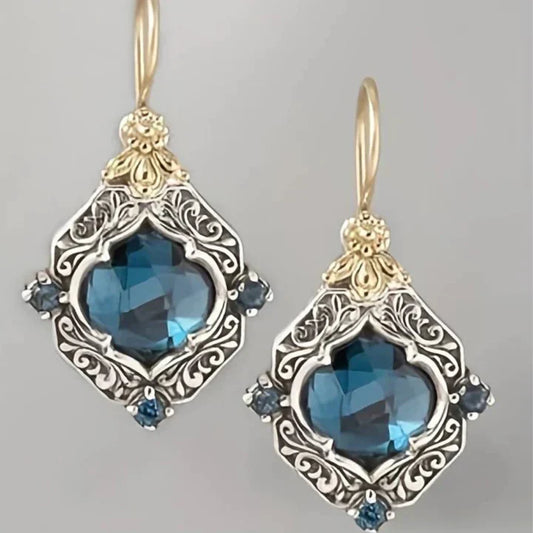 Aretes Cristal Azul Vintage en Oro