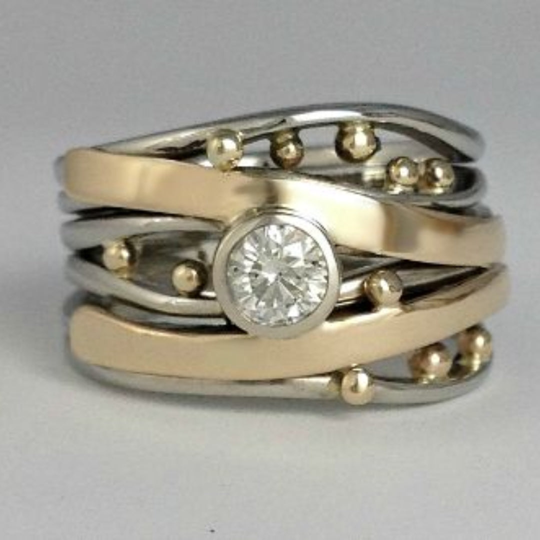 Gold Inlaid Zirconia Ring