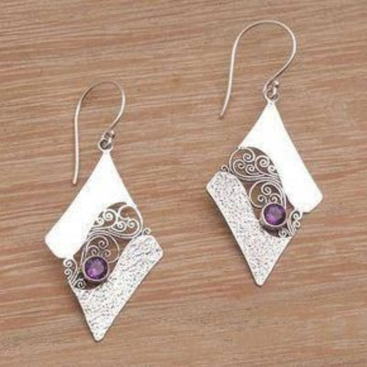 Aretes Plateados con Cristal Morado Vintage