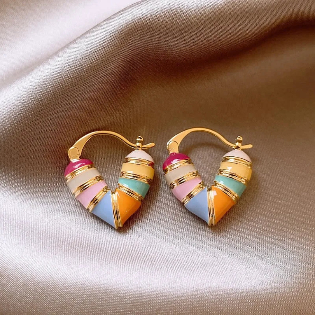 Aretes Corazón Multicolor Elegantes