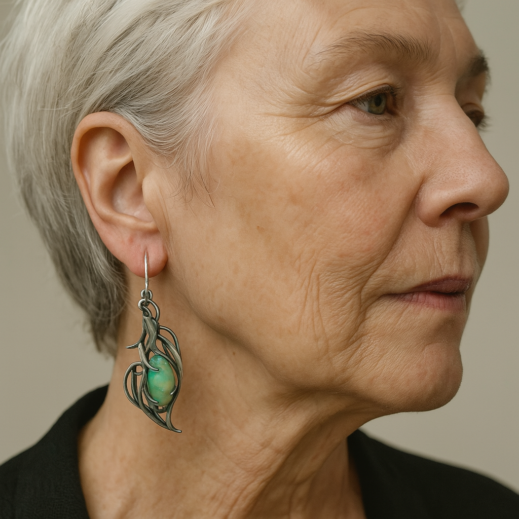 Earrings Made of Blue Opal in Silver