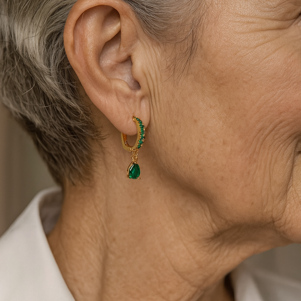 Zirconia Earrings With Emerald in Gold