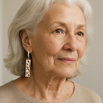 Rectangular Earrings Made of Gold and Silver