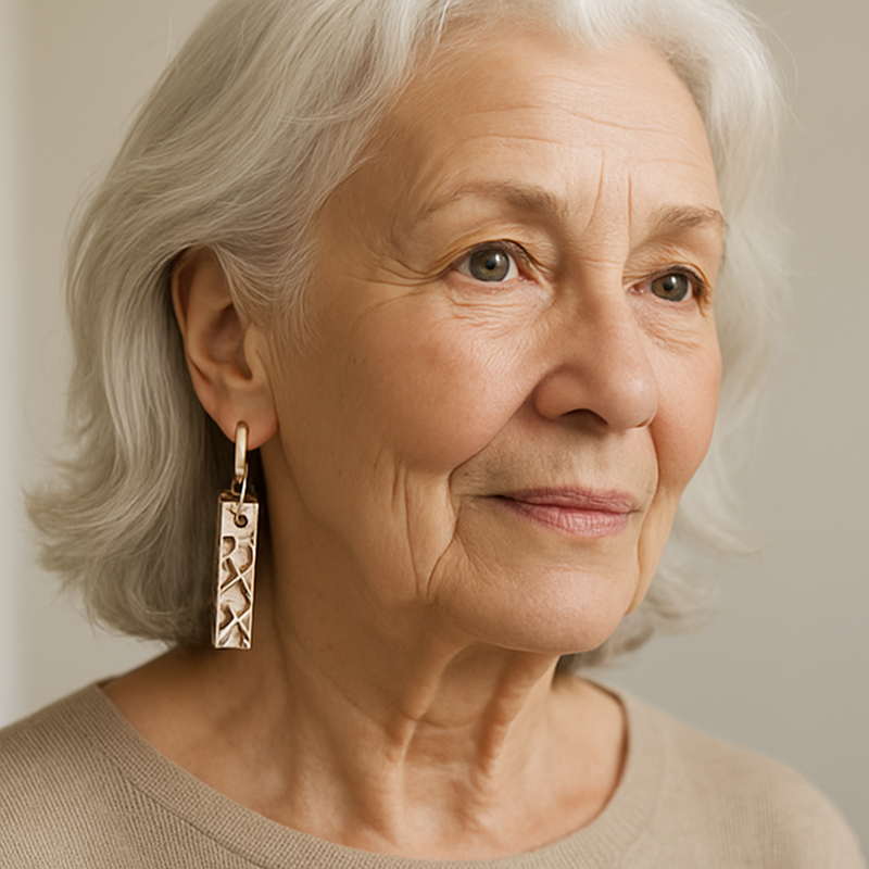 Rectangular Earrings Made of Gold and Silver