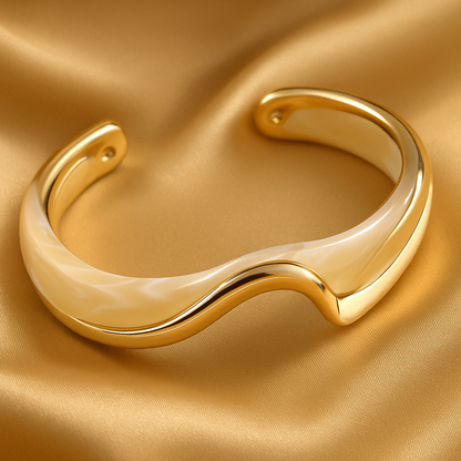 White Enamel & Gold Open Bracelet