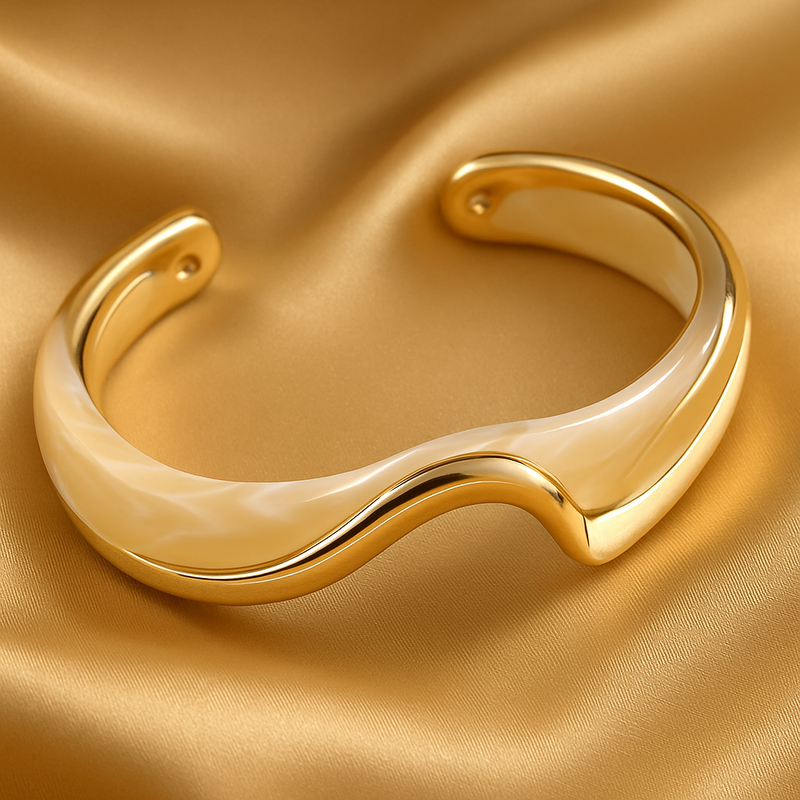 White Enamel & Gold Open Bracelet