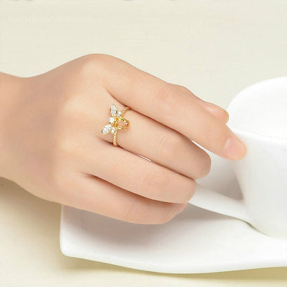 Anillo Abejita de Cristal en Oro