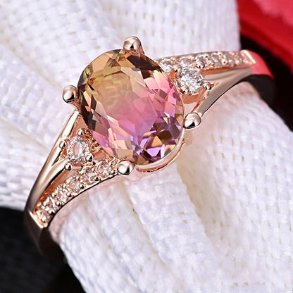 Anillo de Cristal Rosa en Oro