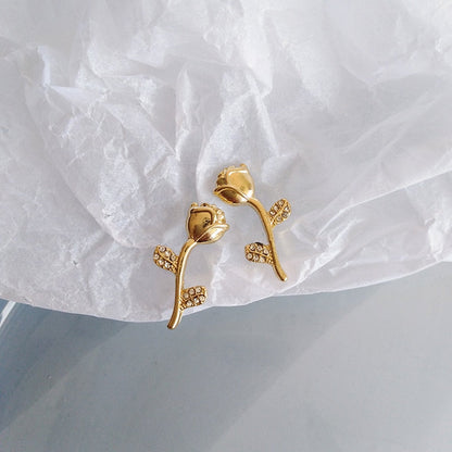 Pendientes Románticos Rosa Dorada