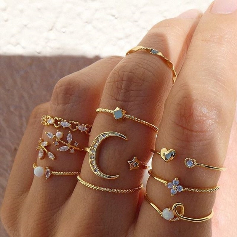 Silver & Gold Ring Stack — Set of 10