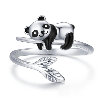 Anillo Ajustable de Panda Bonito en Plata 925
