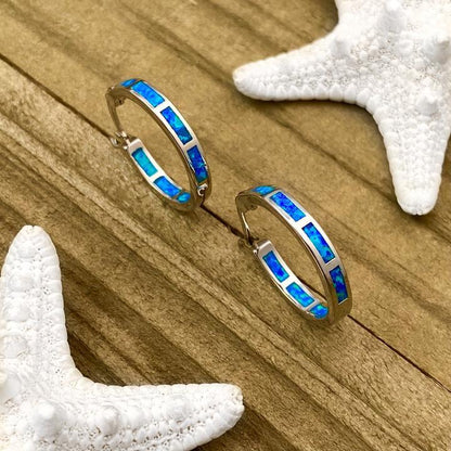 Silver Ocean Blue Opal Earrings