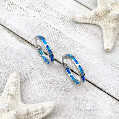Silver Ocean Blue Opal Earrings
