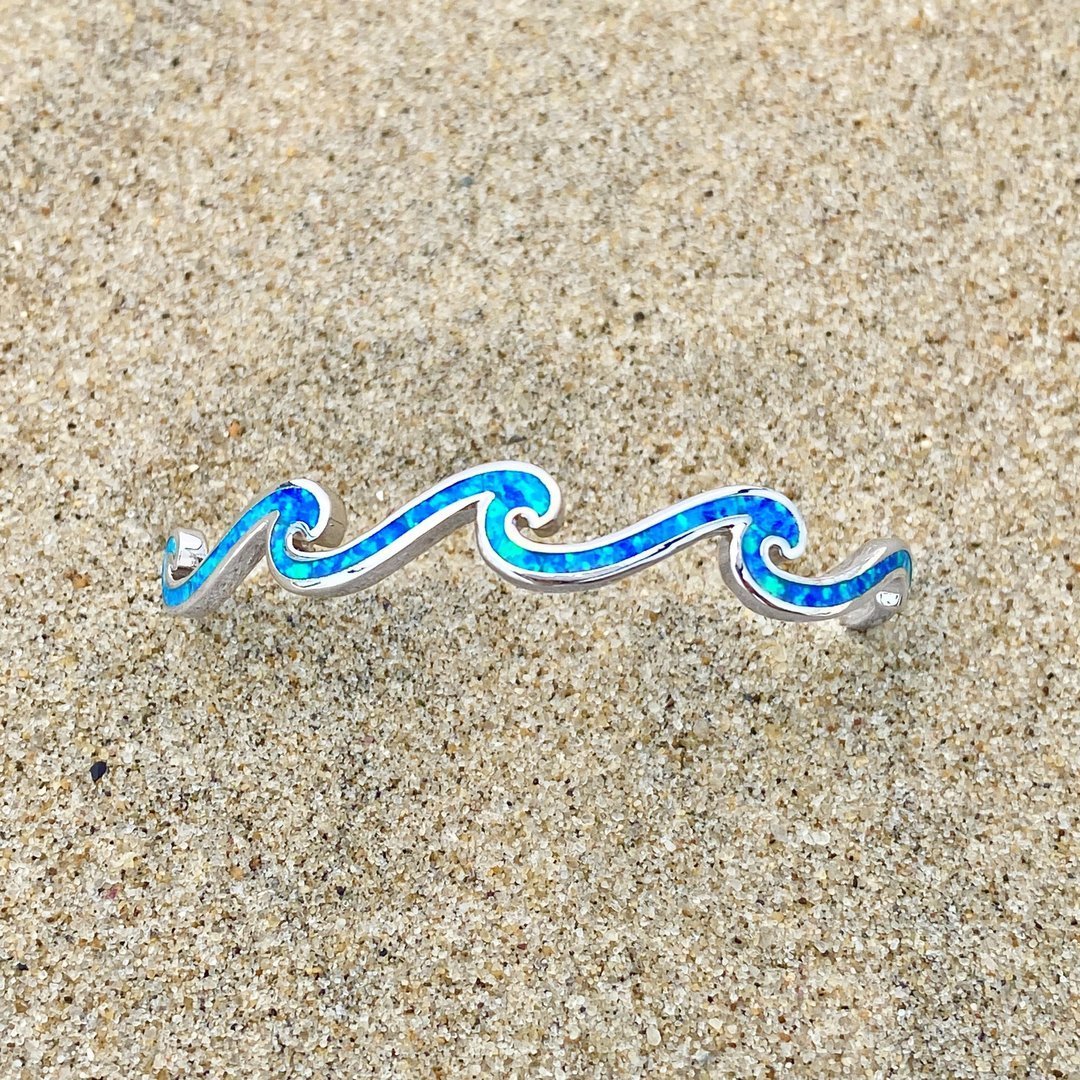 Brazalete Triple Ola en Ópalo y Plata