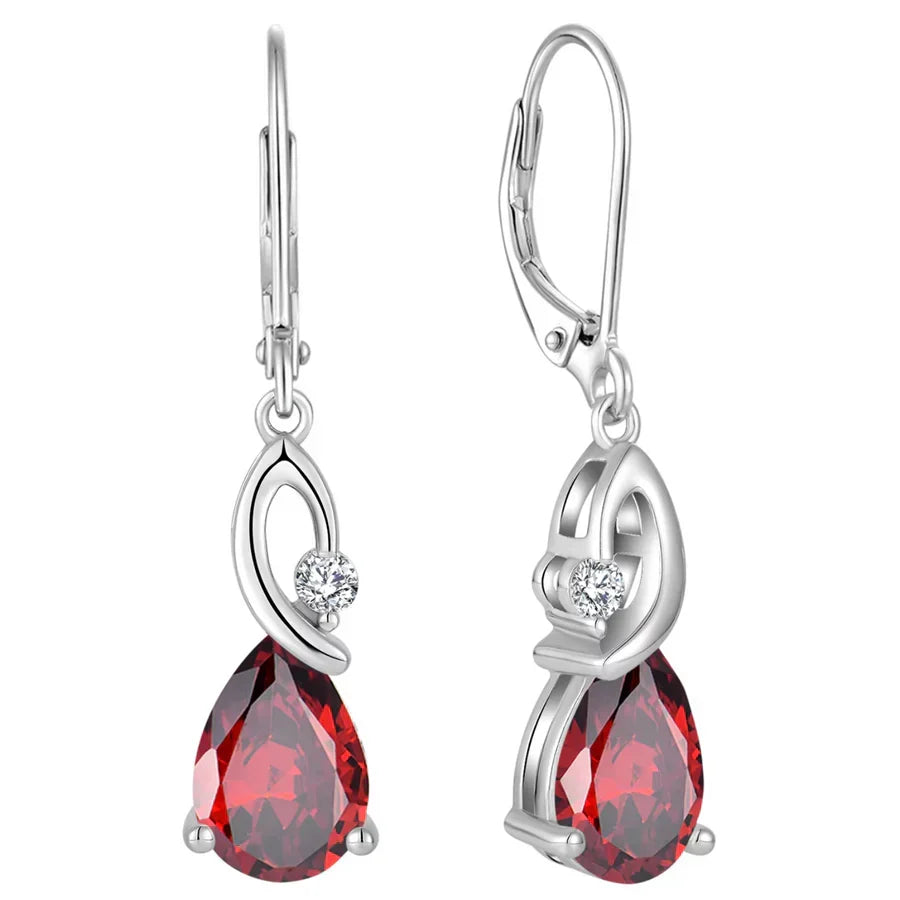 Pear-cut Zircon & Ruby Water Drop Earrings
