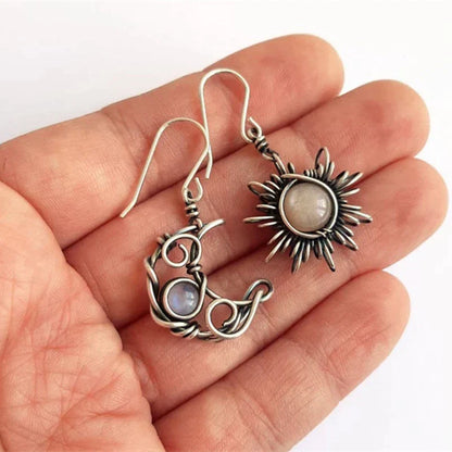 Aretes Bohemios de Sol y Luna en Plata