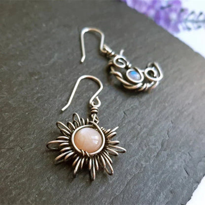 Aretes Bohemios de Sol y Luna en Plata