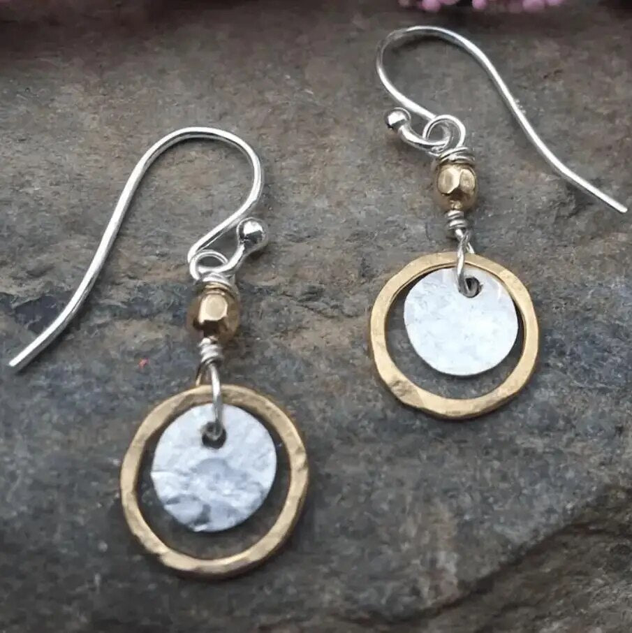 Aretes Redondos en Oro y Plata Vintage