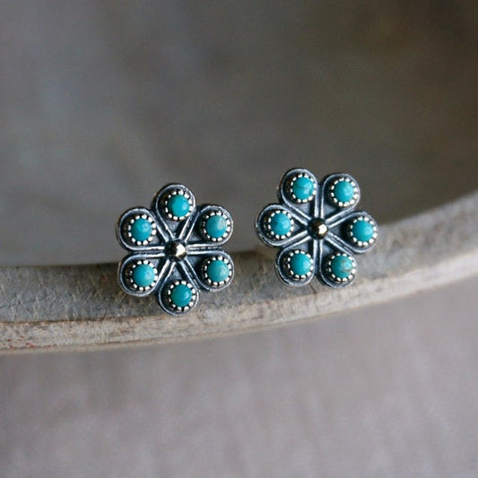Aretes Vintage Flor Turquesa