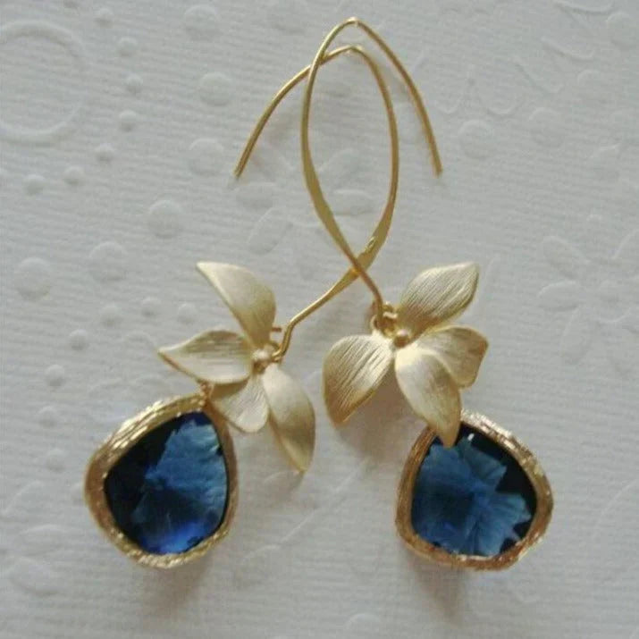 Blue Golden Blossom Earrings
