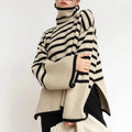 Cotton Turtleneck Sweater with Bold Diagonal Stripes and Asymmetric Hem