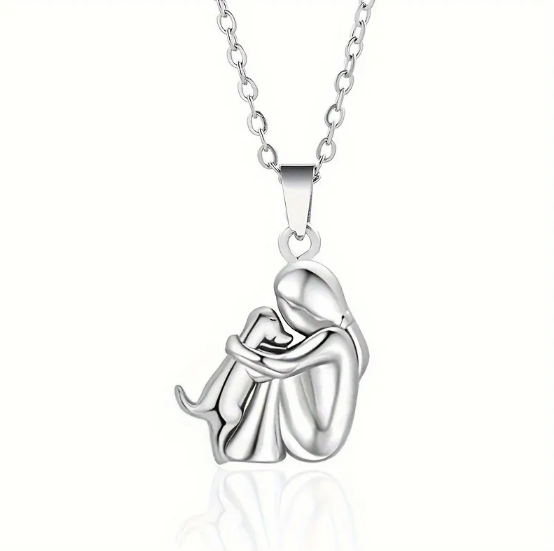 Little Girl and Dog Hug Necklace
