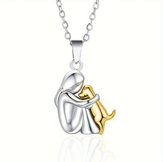 Little Girl and Dog Hug Necklace