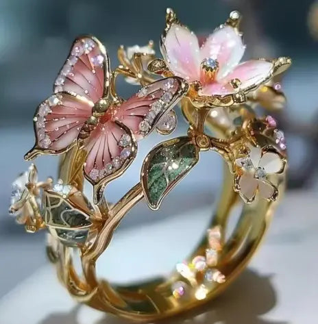 Delicate Gold Color Flower Butterfly Rings for Party Accessories Gifts Custom Jewelry