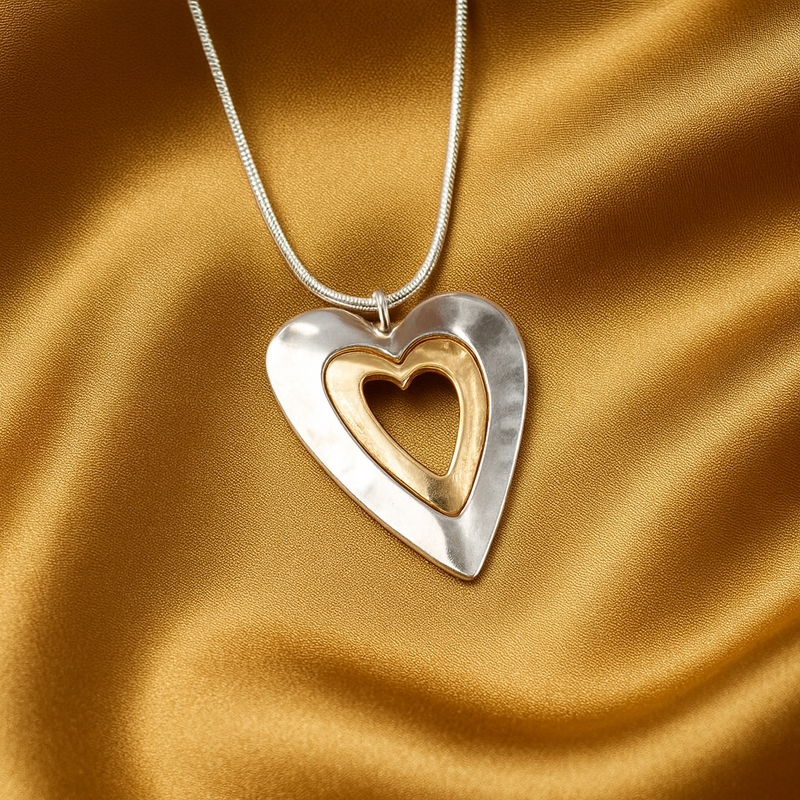 Luxe Two-tone Heart Pendant Necklace