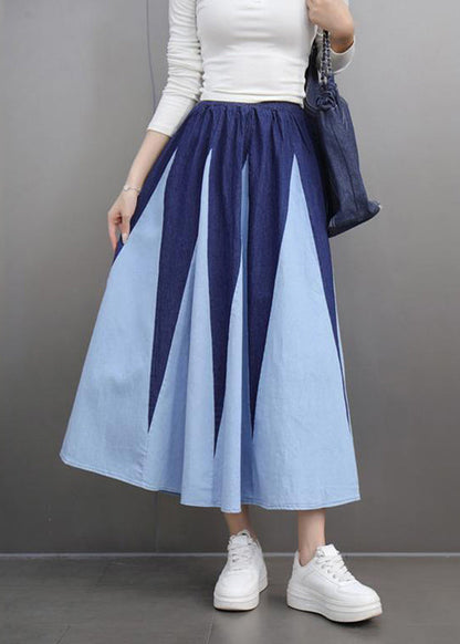 Modern Blue High Waist Patchwork a Line Skirt Spring