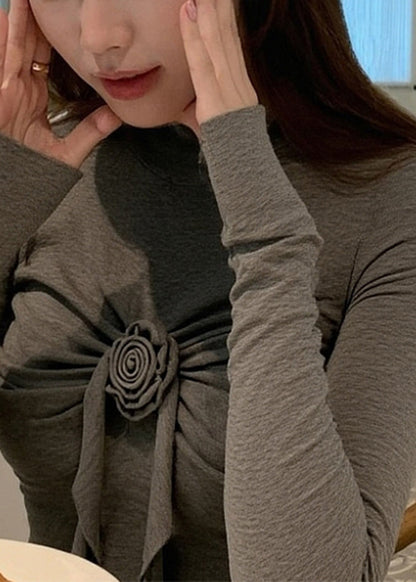 Slim Fit Grey Turtleneck Cotton T Shirts Winter