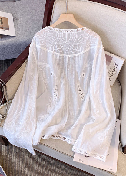 Apricot V Neck Hollow Out Embroidered Lace Cardigans Spring
