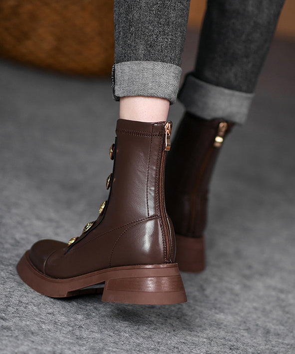 European and American Style Brown Splicing Chunky Boots