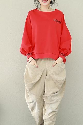 Loose Pure Color Print Cotton Fleece Tops