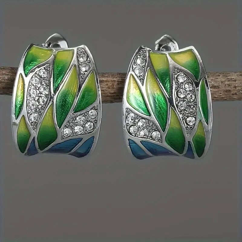 Green Enamel Zirconia Earrings