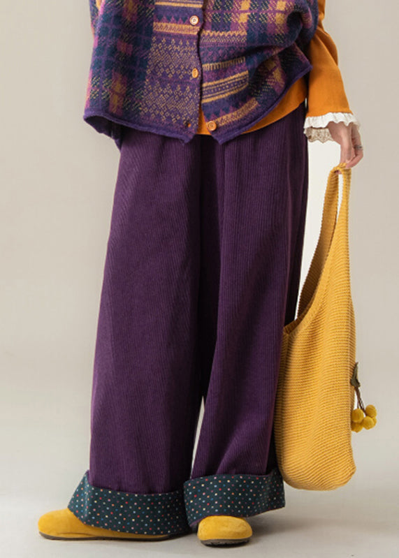 Purple Dot Elastic Waist Wide Leg Pants Fall