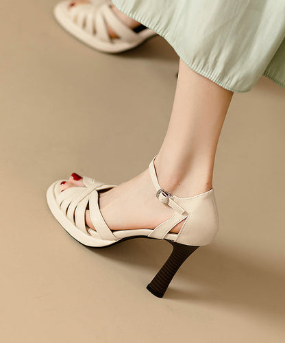 Stylish Hollow Out Buckle Strap High Heel Sandals Black Faux Leather
