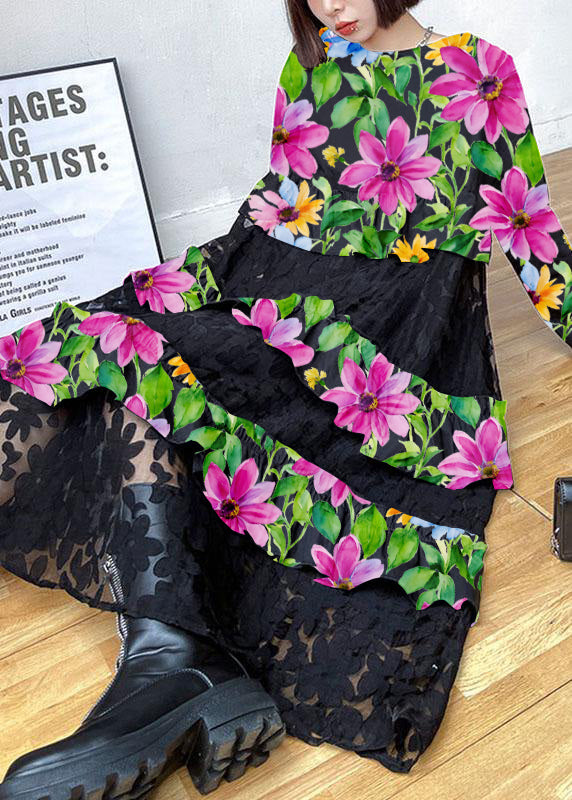Black Ruffles Fall Lace Dresses