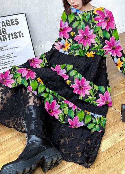 Black Ruffles Fall Lace Dresses