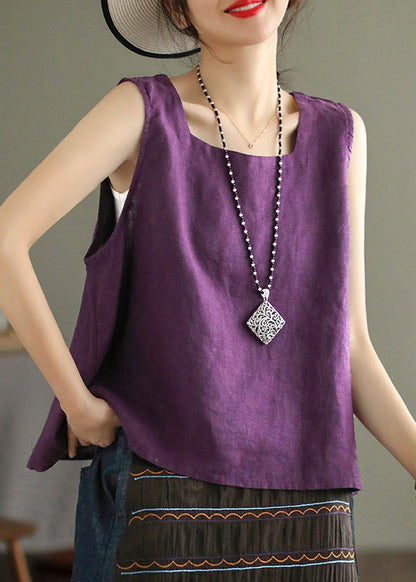 Purple Cozy Linen Vest Sleeveless